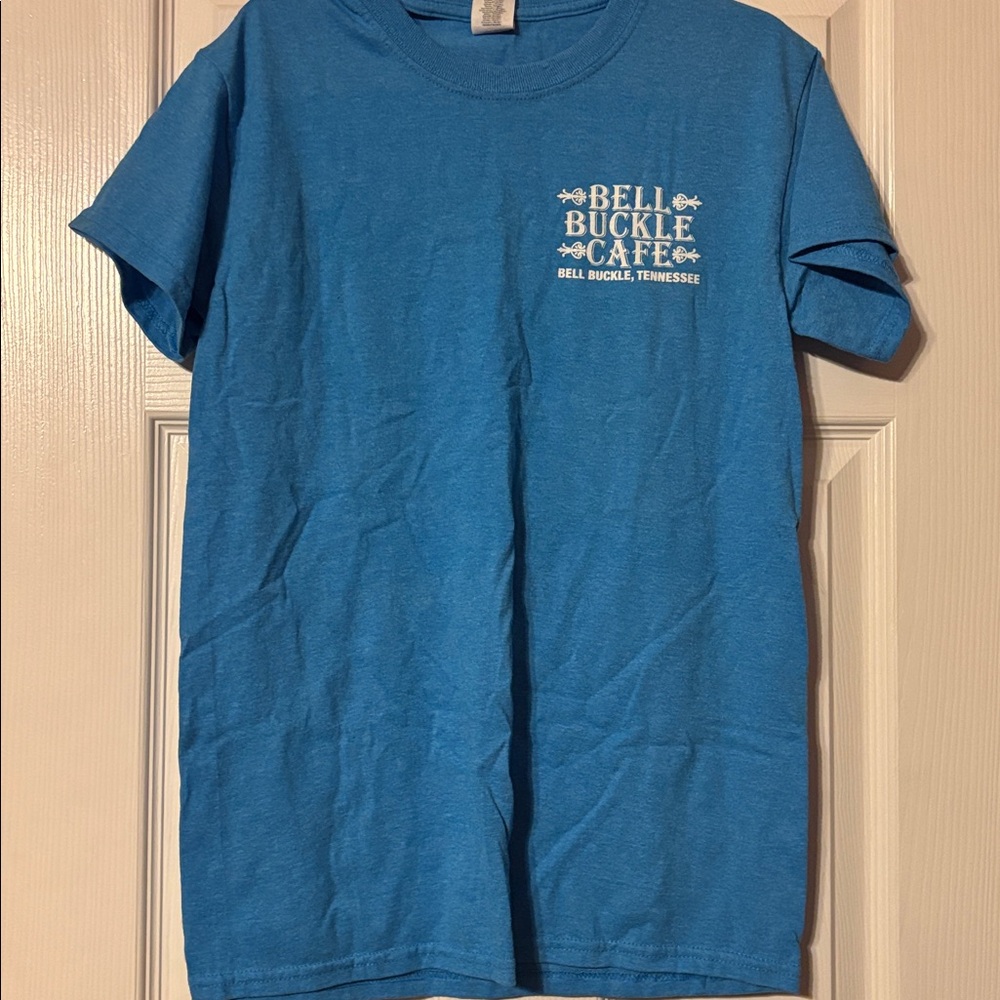 Gildan Ultra Cotton Light Blue Tshirt bell buckle cafe size small